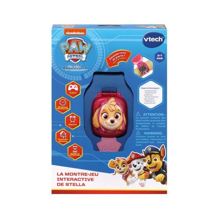 Montre-Jeu Interactive de Stella - VTECH - Pat'Patrouille - Ecran animé - 4 jeux - 12 cadrans - Rose