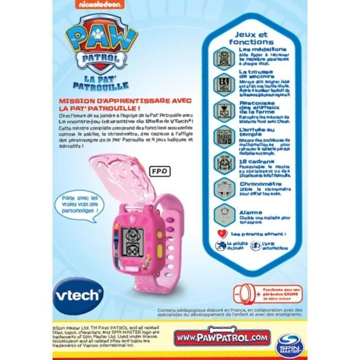 Montre-Jeu Interactive de Stella - VTECH - Pat'Patrouille - Ecran animé - 4 jeux - 12 cadrans - Rose