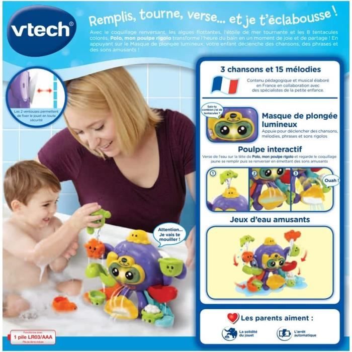 Jouet de Bain interactif VTECH BABY - Polo, Mon Poulpe Rigolo - Multicolore - Pour Bébé de 1 a 5 ans