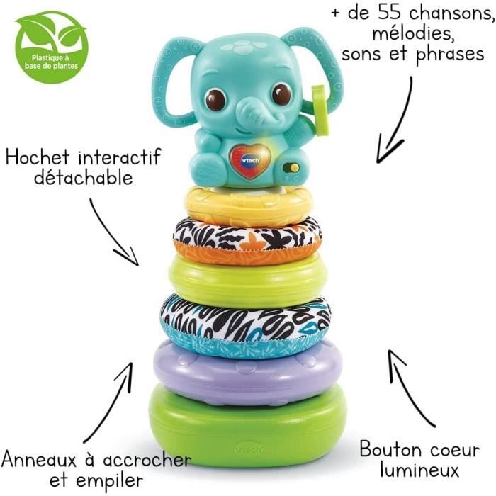 VTECH BABY - Play Green - Nino, Éléphanteau Empilo 3 en 1 (Plastique Bio Sourcé)