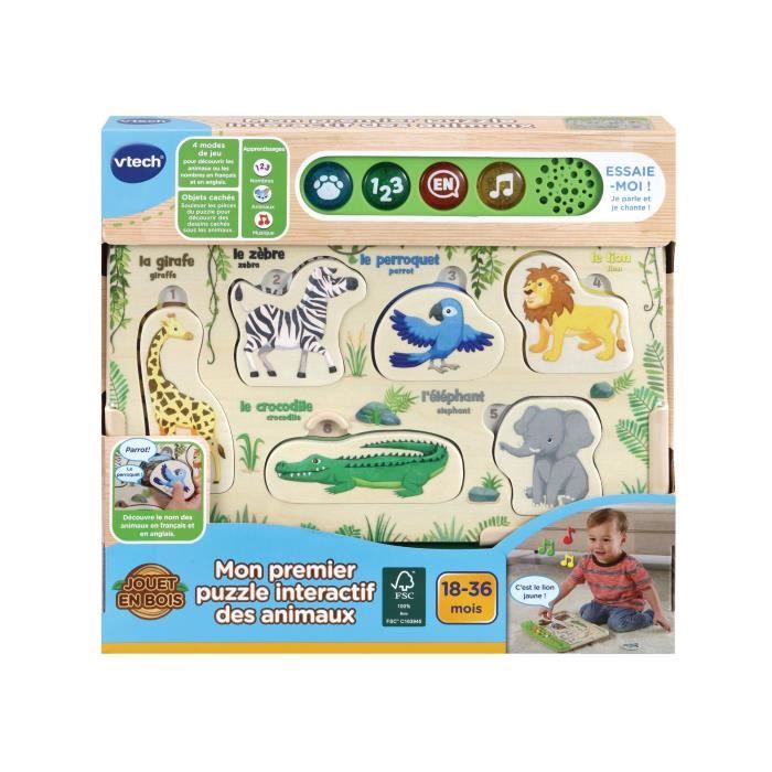 Jouet en bois interactif - VTECH - Mon Premier Puzzle des Animaux - FSC