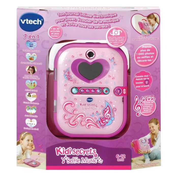 Agenda électronique VTECH Kidisecrets Selfie Music Rose avec lecteur MP3 pour filles de 6 a 12 ans