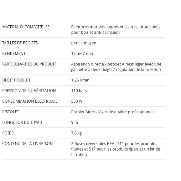 Pistolet a peinture Airless - WAGNER - HEA Control Pro 250M - Débit 1,25 l/min - Pression 110 bar - 550 W