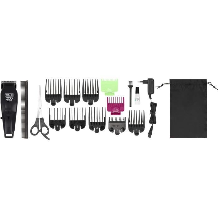 Tondeuse cheveux et barbe - WAHL - Home Pro 300 Cordless Clipper - 10 W - 120 min - 11 sabots - Noir