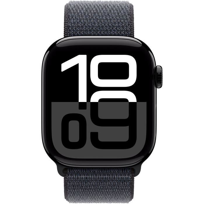 Apple Watch Series 10 GPS - 42mm - Boîtier Jet Black Aluminium - Bracelet Ink Sport Loop