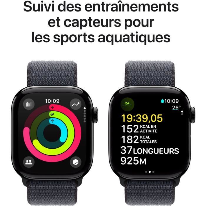 Apple Watch Series 10 GPS - 42mm - Boîtier Jet Black Aluminium - Bracelet Ink Sport Loop