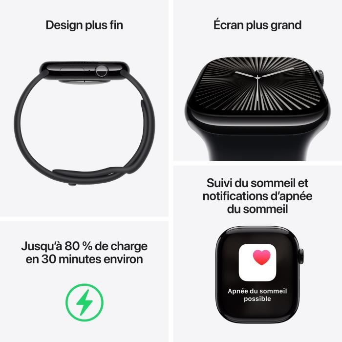 Apple Watch Series 10 GPS - 42mm - Boîtier Jet Black Aluminium - Bracelet Ink Sport Loop