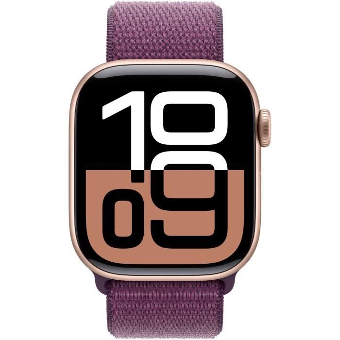 Apple Watch Series 10 GPS - 42mm - Boîtier Rose Gold Aluminium - Bracelet Plum Sport Loop