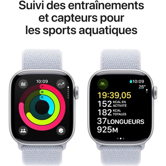 Apple Watch Series 10 GPS - 42mm - Boîtier Silver Aluminium - Bracelet Blue Cloud Sport Loop