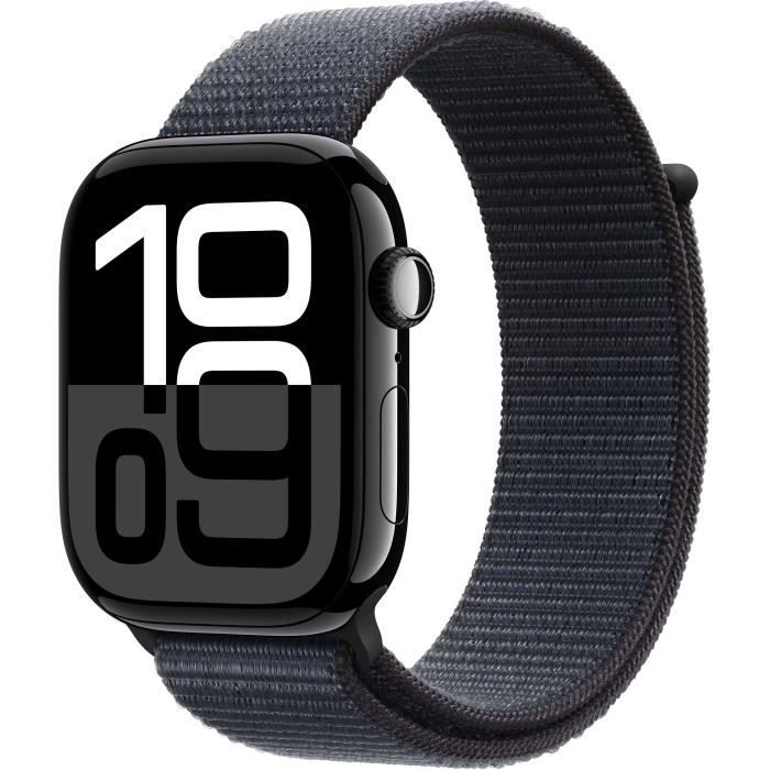 Apple Watch Series 10 GPS - 46mm - Boîtier Jet Black Aluminium - Bracelet Ink Sport Loop