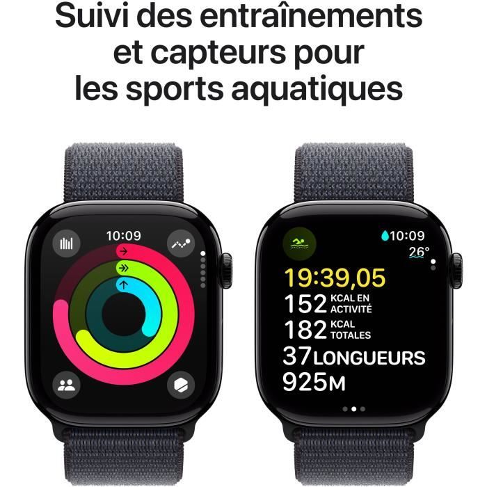 Apple Watch Series 10 GPS - 46mm - Boîtier Jet Black Aluminium - Bracelet Ink Sport Loop