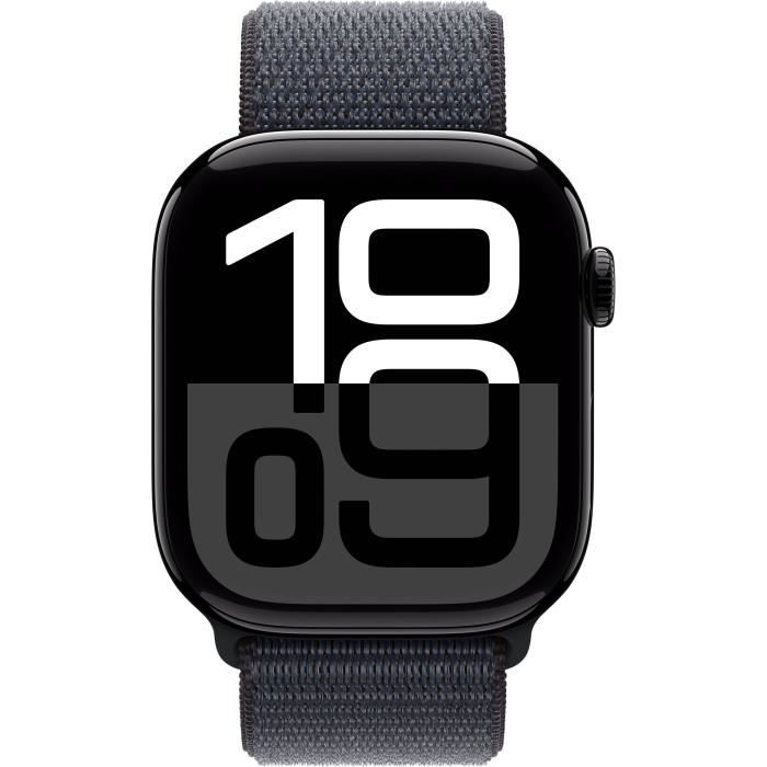 Apple Watch Series 10 GPS - 46mm - Boîtier Jet Black Aluminium - Bracelet Ink Sport Loop