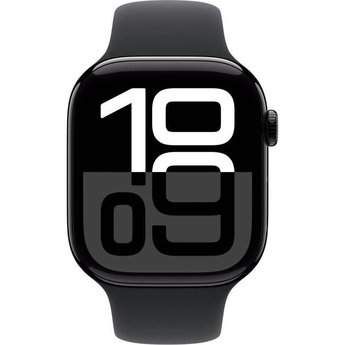 Apple Watch Series 10 GPS - 46mm - Boîtier Jet Black Aluminium - Bracelet Black Sport Band - M/L