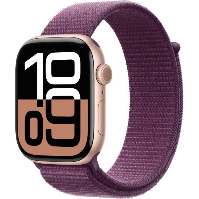 Apple Watch Series 10 GPS - 46mm - Boîtier Rose Gold Aluminium - Bracelet Plum Sport Loop