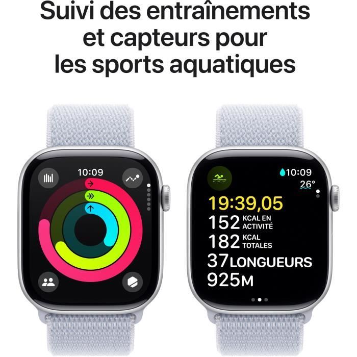 Apple Watch Series 10 GPS - 46mm - Boîtier Silver Aluminium - Bracelet Blue Cloud Sport Loop