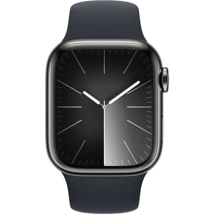 Apple Watch Series 9 GPS + Cellular - 41mm - Boîtier Acier Graphite - Bracelet Midnight Sport Band - M/L