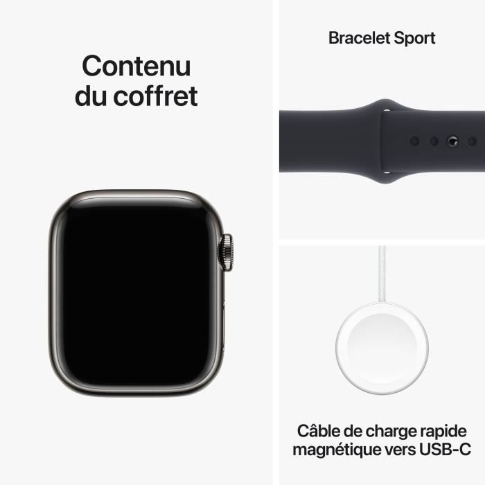 Apple Watch Series 9 GPS + Cellular - 41mm - Boîtier Acier Graphite - Bracelet Midnight Sport Band - M/L