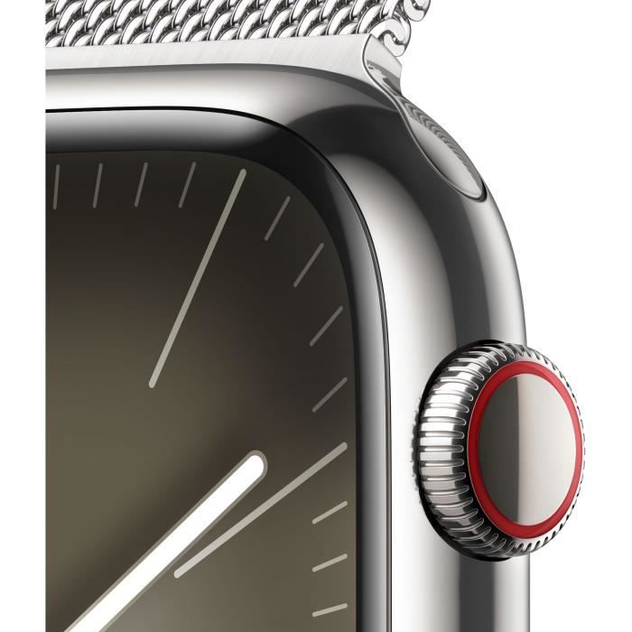 Apple Watch Series 9 GPS + Cellular - 45mm - Boîtier Acier Argent - Bracelet Silver Milanese Loop