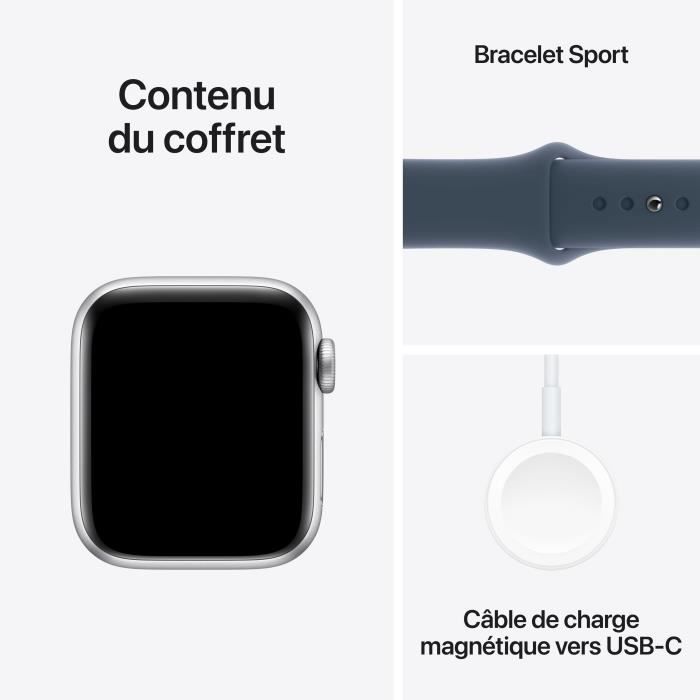 Apple Watch SE GPS + Cellular - 40mm - Boîtier Silver Aluminium - Bracelet Storm Blue Sport Band - M/L