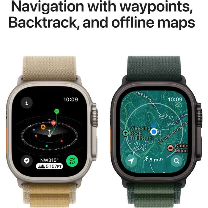 Apple Watch Ultra 2 GPS + Cellular - 49mm - Boîtier Black Titanium - Bracelet Dark Green Alpine Loop - Large