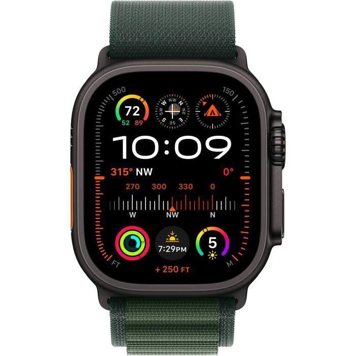 Apple Watch Ultra 2 GPS + Cellular - 49mm - Boîtier Black Titanium - Bracelet Dark Green Alpine Loop - Large