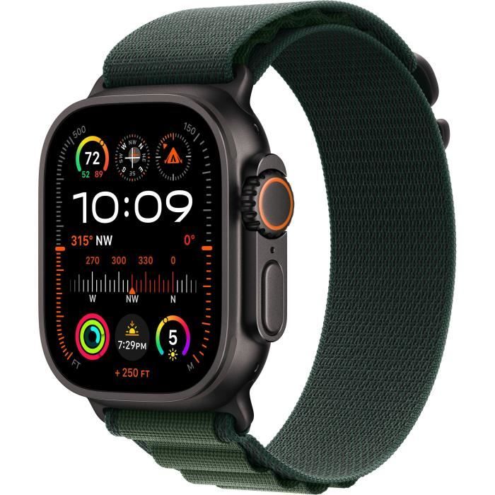 Apple Watch Ultra 2 GPS + Cellular - 49mm - Boîtier Black Titanium - Bracelet Dark Green Alpine Loop - Medium