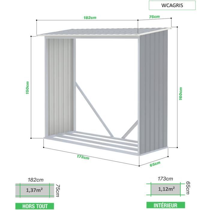 Abri bûches - Marque - Modele S - Surface 1,37 m² - Acier galvanisé - Gris anthracite