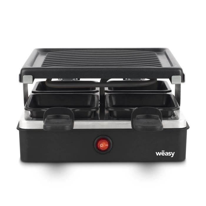 WEASY LUGA40 - Appareil a raclette et grill 4 personnes - 600W - Revetement anti-adhésif - 19,7x19,7cm - Plaque amovible