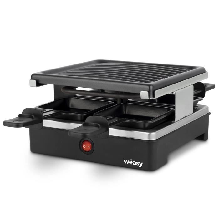 WEASY LUGA40 - Appareil a raclette et grill 4 personnes - 600W - Revetement anti-adhésif - 19,7x19,7cm - Plaque amovible