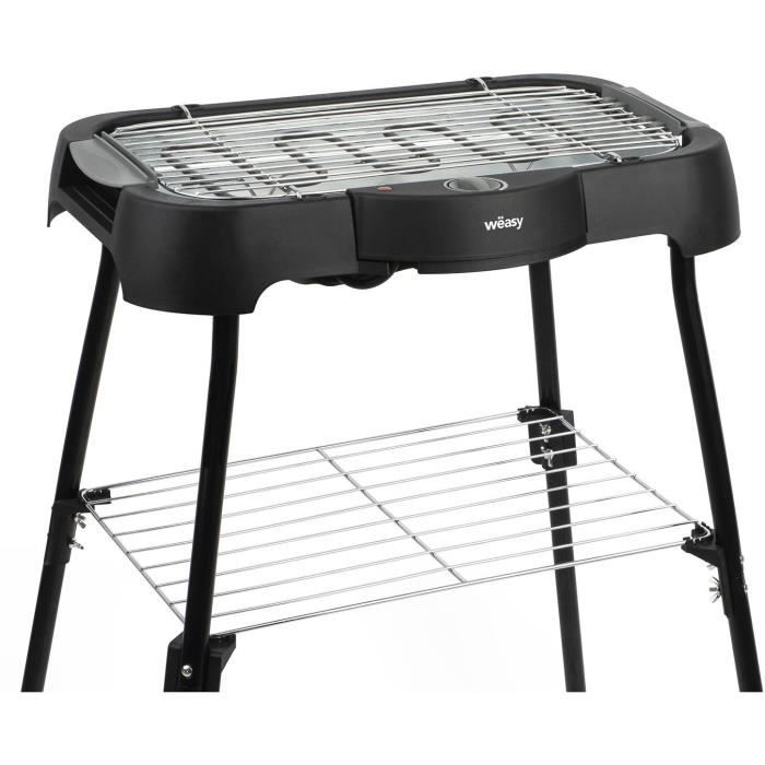 WEASY GBE42 Grill BBQ électrique a poser ou sur pieds-41,5x24cm-Température réglable-2000W -Plateau amovible-Pieds anti-dérapants