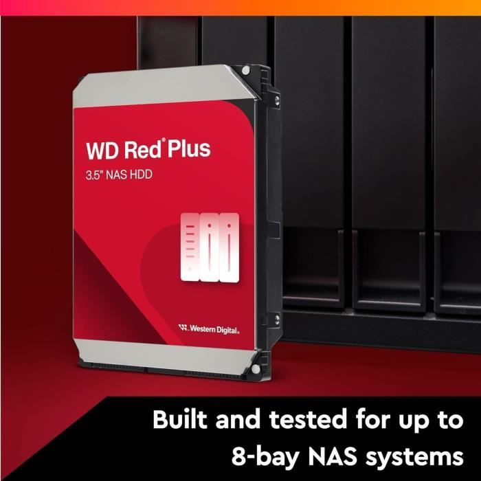 Disque dur Interne - WESTERN DIGITAL - Red Plus - 4To - 3.5 - Dédié NAS - 5400 RPM Class - SATA 6 GB/s (WD40EFPX)