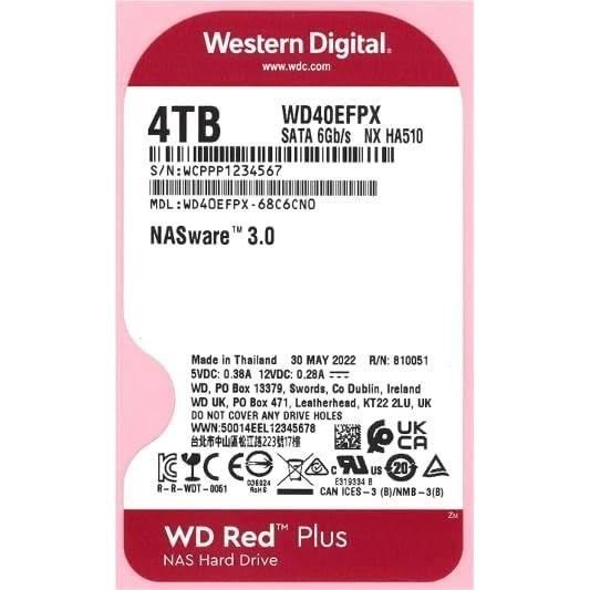 Disque dur Interne - WESTERN DIGITAL - Red Plus - 4To - 3.5 - Dédié NAS - 5400 RPM Class - SATA 6 GB/s (WD40EFPX)