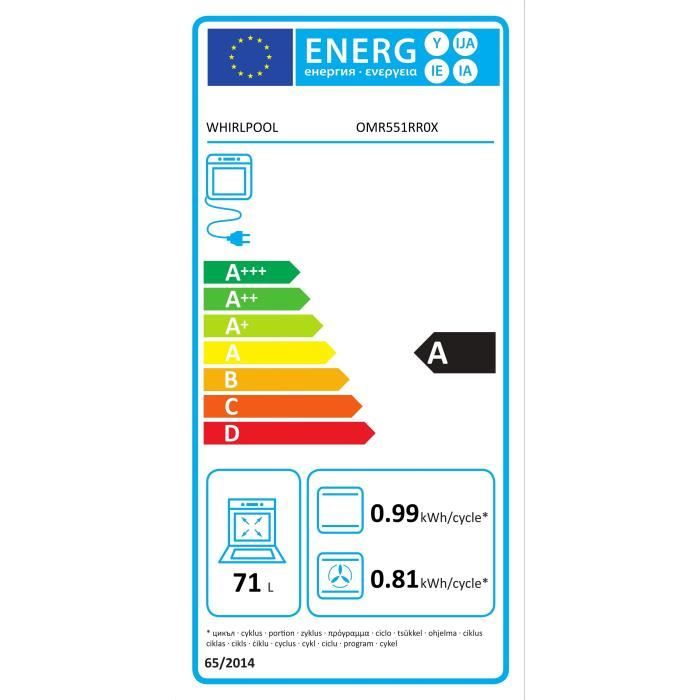 Four multifonction encastrable Whirlpool - OMR551RR0X - 71 L - Pyrolyse - Chaleur pulsée - Classe A