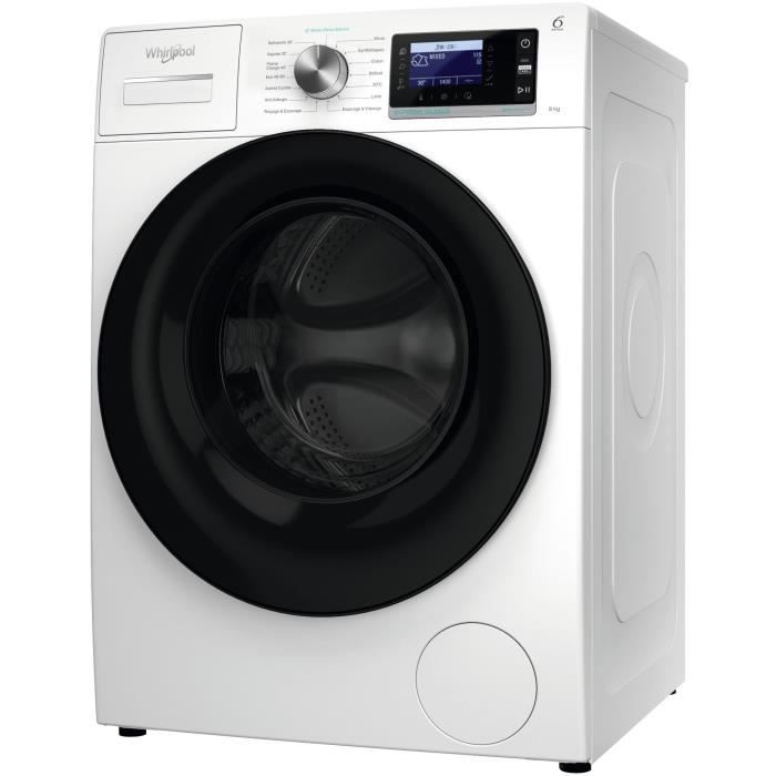 Lave-linge hublot WHIRLPOOL W6XW845WBFR Supreme Silence - 8 kg - Induction directe - L60cm - Classe B - 1400 trs/min - Blanc