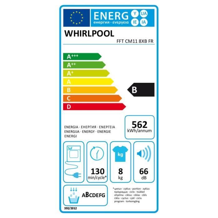 Seche-linge a condensation WHIRLPOOL FFTCM118XBFR - 8kg - L60cm - Classe B - Blanc