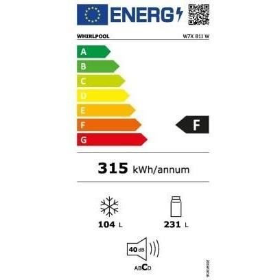 Réfrigérateur congélateur bas WHIRLPOOL - W7X81W - 335 L (231L+104L) - Total No Frost - Classe F - L59,6 x H191,2 - Blanc