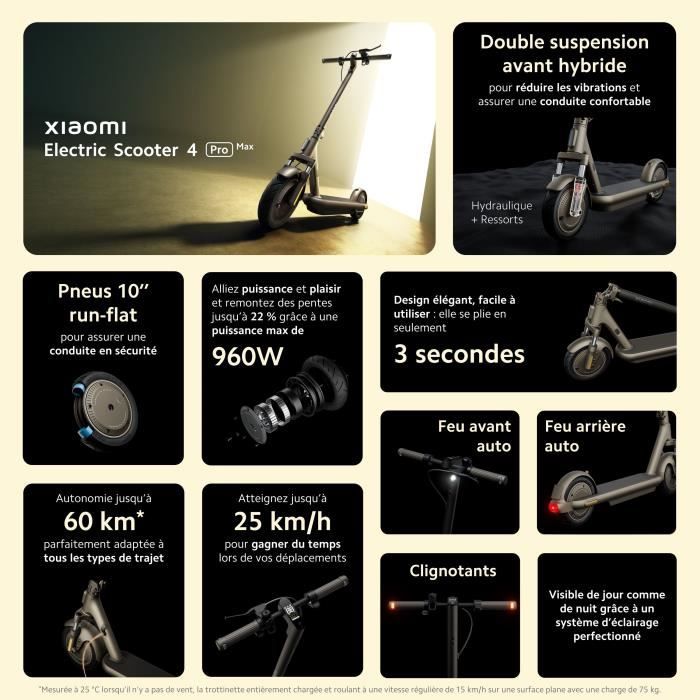 Trottinette électrique - XIAOMI - Electric Scooter 4 Pro Max - Pneus 10 run-flat - 960W Max - 10,2Ah - Autonomie 60km