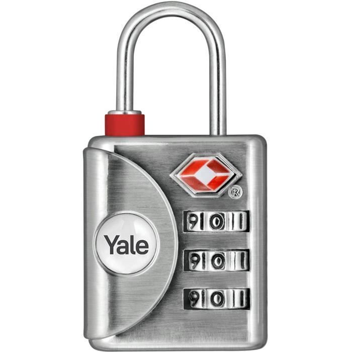 Cadenas a Code - YALE - YTP1/32/119/1 - Gris - Combinaison Programmable 3 chiffres homologué TSA 32 mm - Pour Valise de voyage