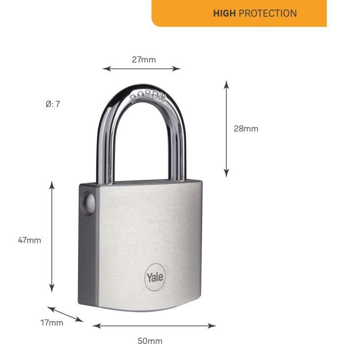 Cadenas Laiton - YALE - Y120DB/50/127/1 - Chromé 50 mm - Haute Résistance aux intempéries - 3 clés réversibles