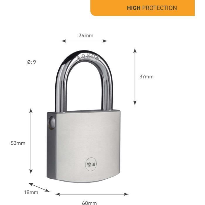 Cadenas Laiton - YALE - Y120DB/60/135/1 - Extérieur - Chromé 60 mm - Anti Rouille - Haute Résistance aux intempéries