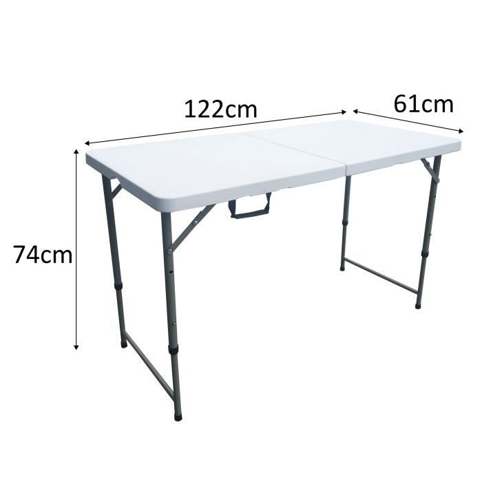 Table de réception pliante - 4 personnes - 122 cm -  Structure en acier et Plateau en Polyéthylene PEHD - Blanc