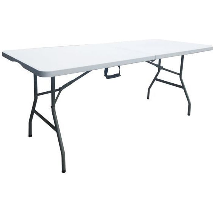 Table de réception traiteur pliante - 8 personnes - 180x74xH73,5 cm - Structure en acier et plateau en polyéthylene PEHD - Blanc