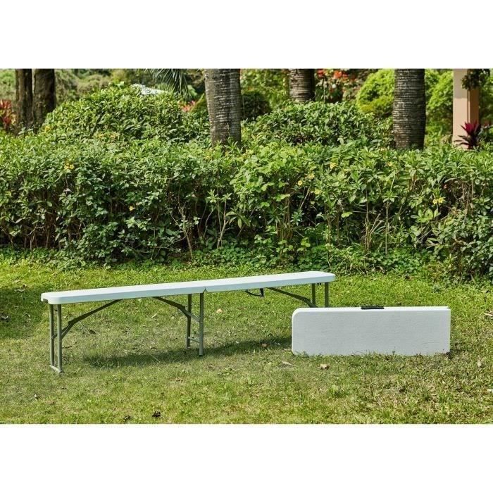 Banc pliable pour table de réception 180 cm -  Structure acier et assise  Polyéthylene PEHD - Blanc