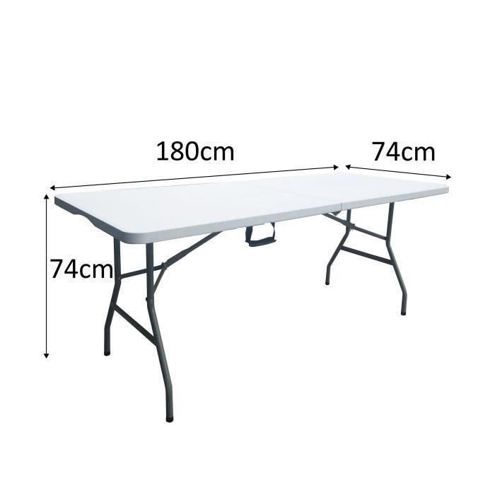 Table de réception traiteur pliante - 8 personnes - 180x74xH73,5 cm - Structure en acier et plateau en polyéthylene PEHD - Blanc