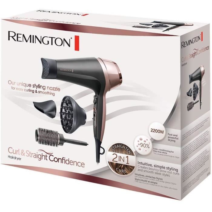 Remington D5706 Coffret Coiffure, Seche-Cheveux Ionique Curl Confidence 2200W, Brosse 45mm, Grille Céramique, Léger, Silencieux