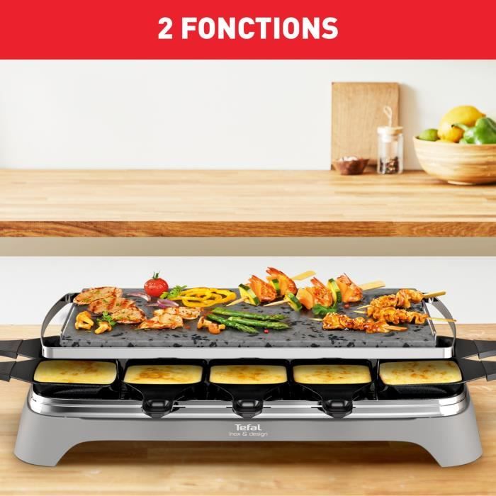 TEFAL Appareil a raclette et pierrade, 1350 W, Jusqu'a 10 personnes, Pierre de lave naturelle, Rangement pratique PR457812