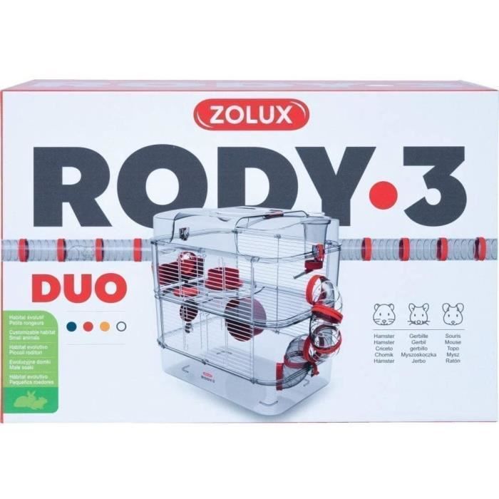 ZOLUX Cage sur 2 étages pour hamsters, souris et gerbilles - Rody3 duo - L 41 x p 27 x h 40,5 cm - Grenadine