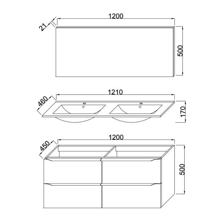 ZOOM meuble de salle de bain double vasque avec miroir L 120cm - 4 tiroirs a fermeture ralenties - Blanc laqué brillant