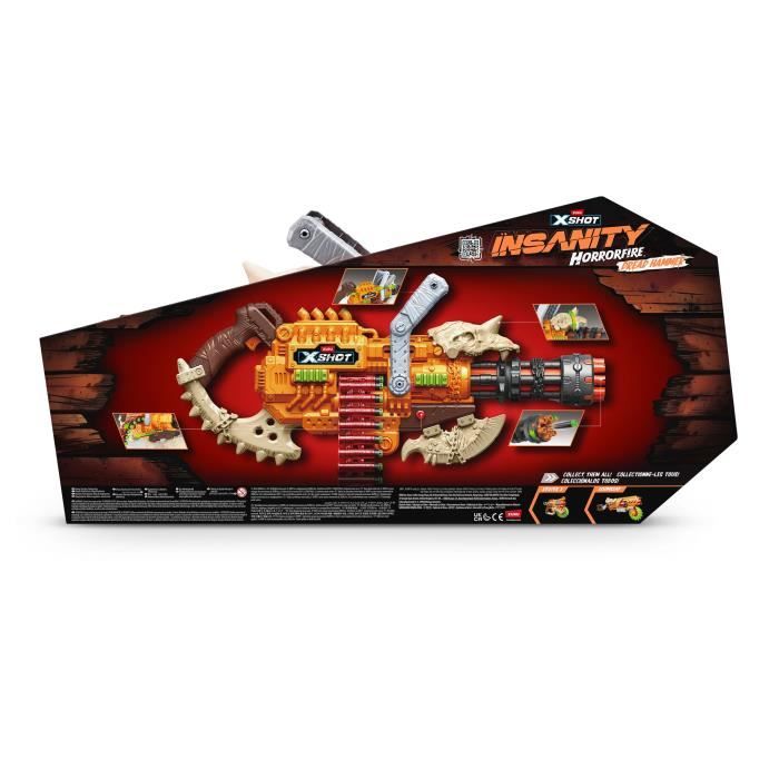 Blaster a Ceinture - ZURU - XSHOT Insanity HorrorFire Dread Hammer - Blaster avec ceinture de 35 fléchettes et portée de 30 metres