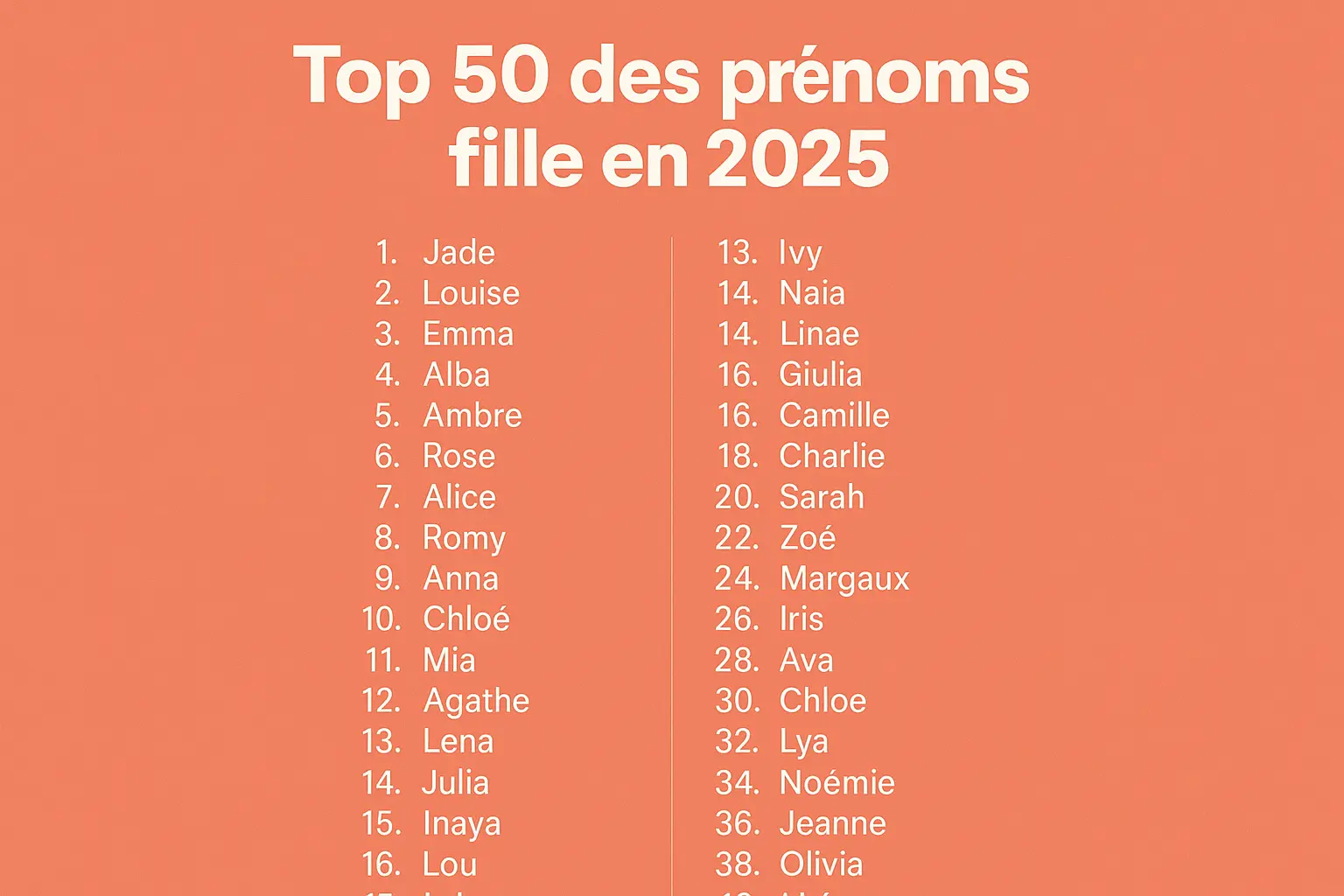 Top prénoms 2025 : Louise, Ambre, courts & nature